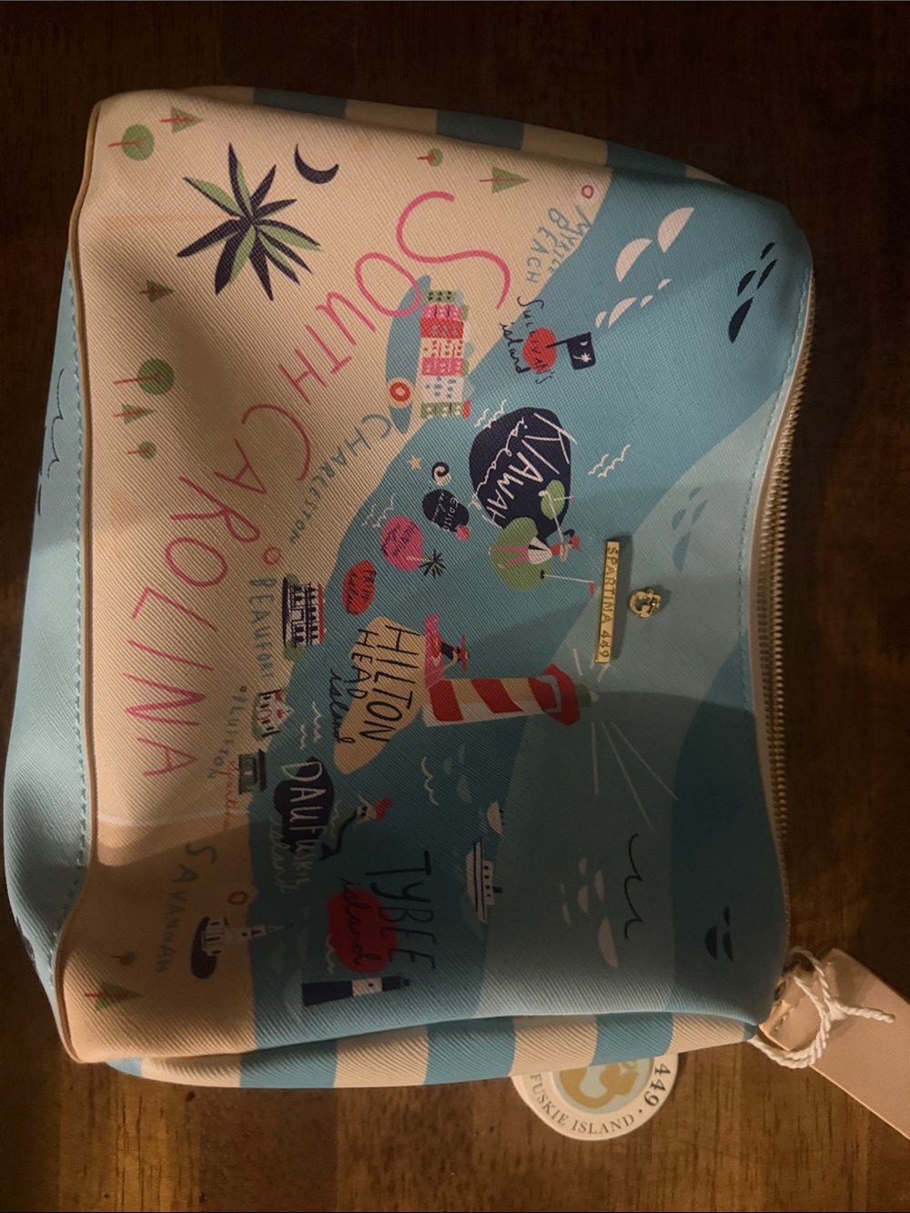 Spartina 449 Light Blue and Cream Coastal Print Travel Pouch